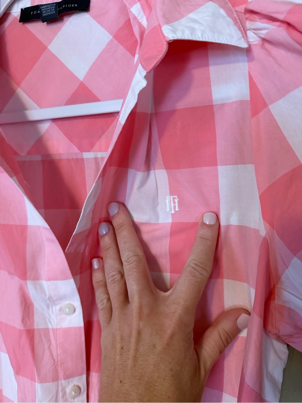 Tommy Hilfiger Pink and White Gingham Button-Down Shirt Dress - Picture 3 of 8